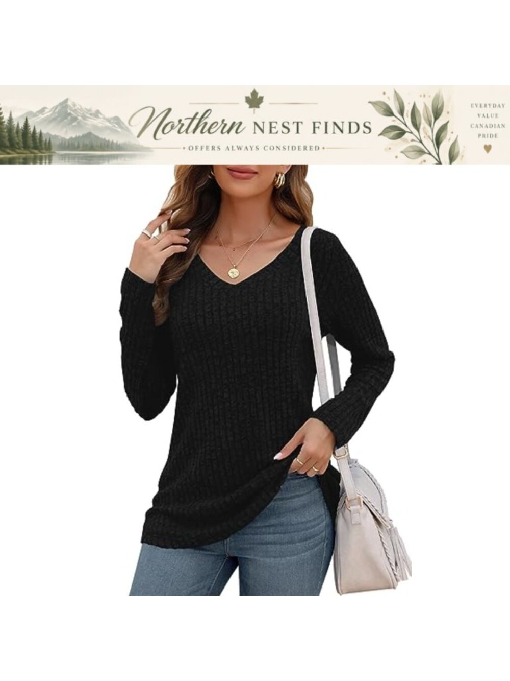 Womens V Neck Long Sleeve Lightweight Pullover Sweater Tunic Top